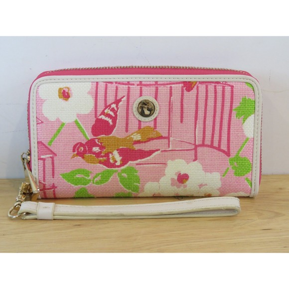 Spartina 449 Handbags - SPARTINA 449 Pink Floral Wallet Wristlet Linen Leather EUC